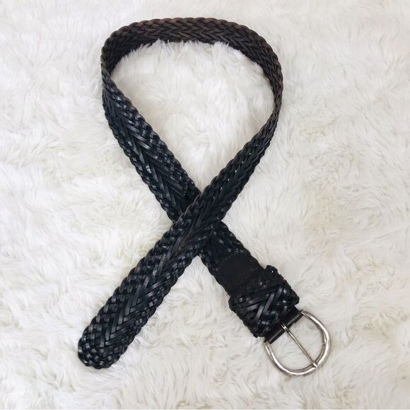 VINTAGE Wide Brown Braided Leather‎ Belt Woven Silver Buckle 90s Y2K Size Large - Picture 5 of 9